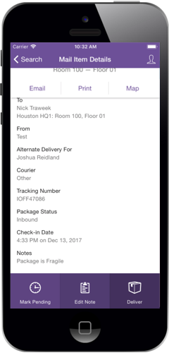 Mail Item Details screen