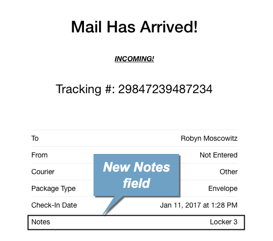 New Notes field on email alert