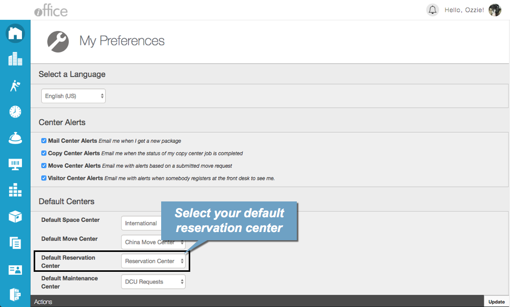 Default Reservation Center - My Preferences