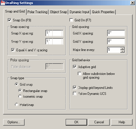 Drafting Settings dialog box