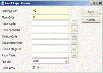 screen shot of the Edit Data dialog box for the Room asset type